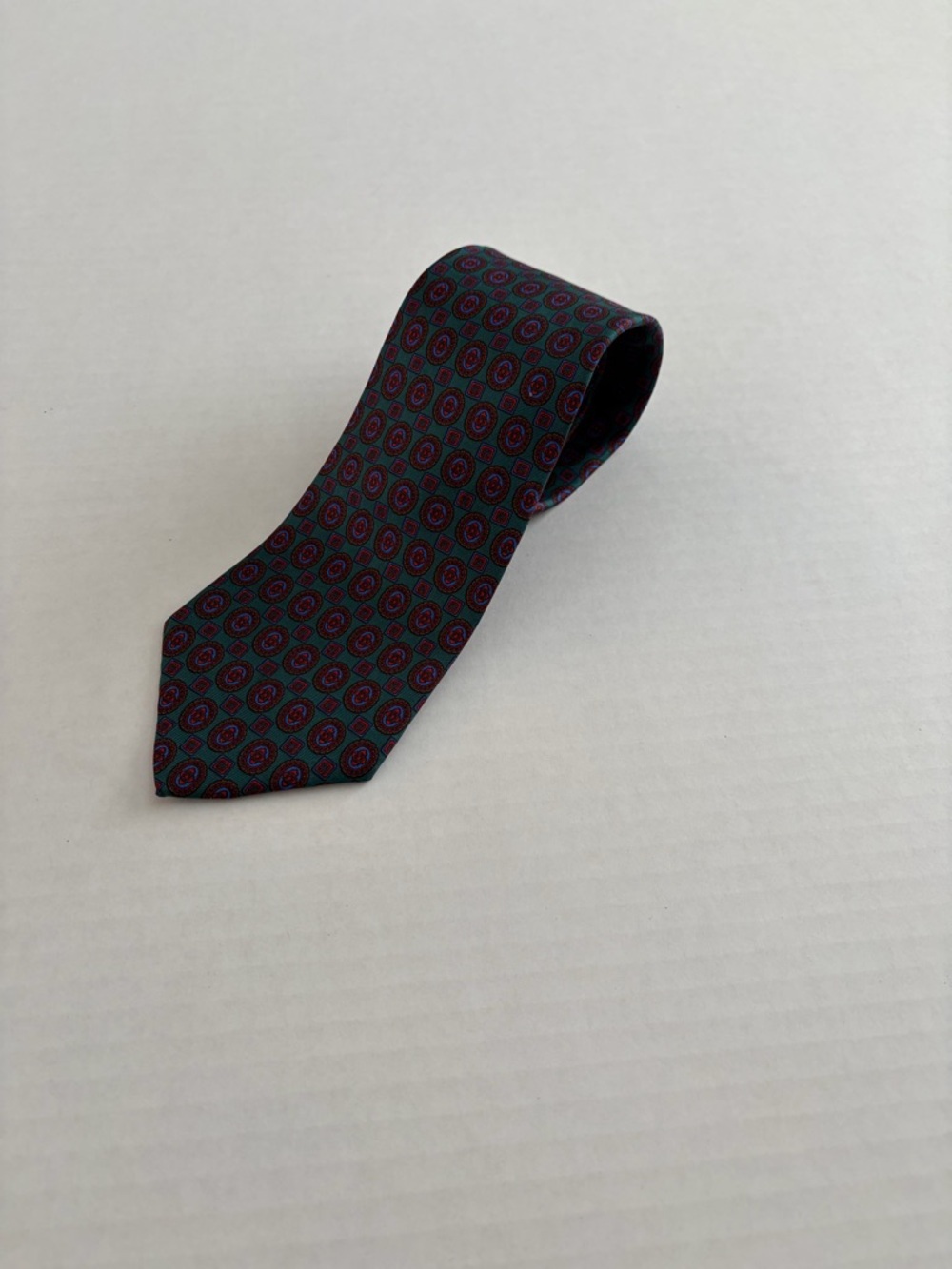 Vintage Hathaway All Silk Tie Green Red Geometric Made in USA